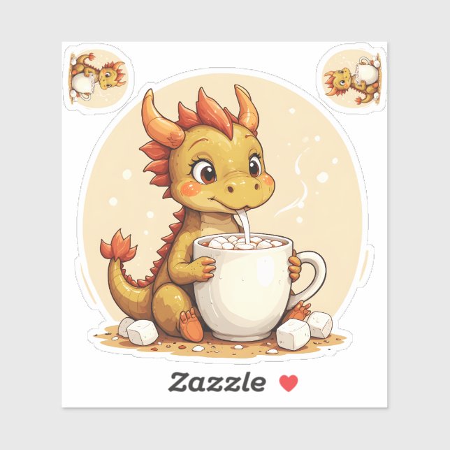 Cute Baby Dragon Hot Chocolate Kids Kawaii Cozy De Aufkleber (Blatt)