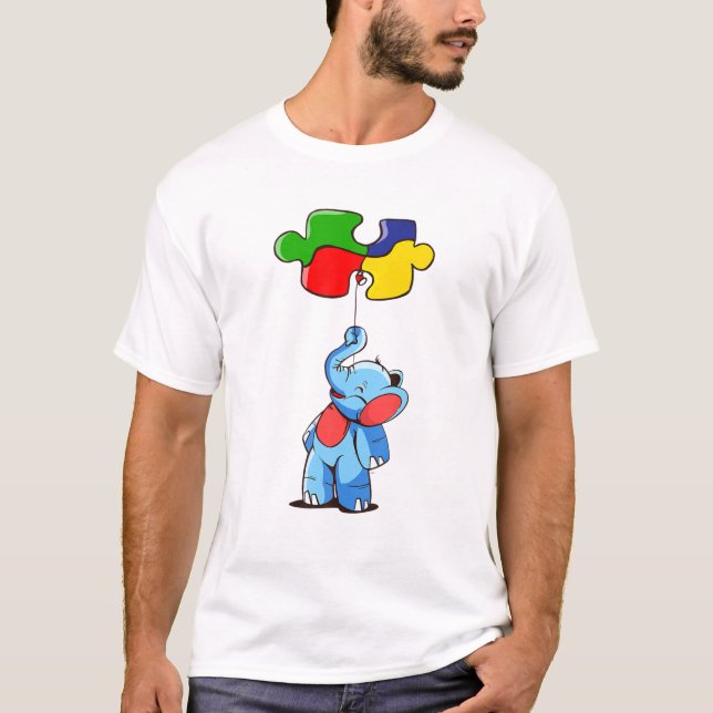 Cute Baby Elephant Autism Awareness Puzzle Pieces T-Shirt (Vorderseite)