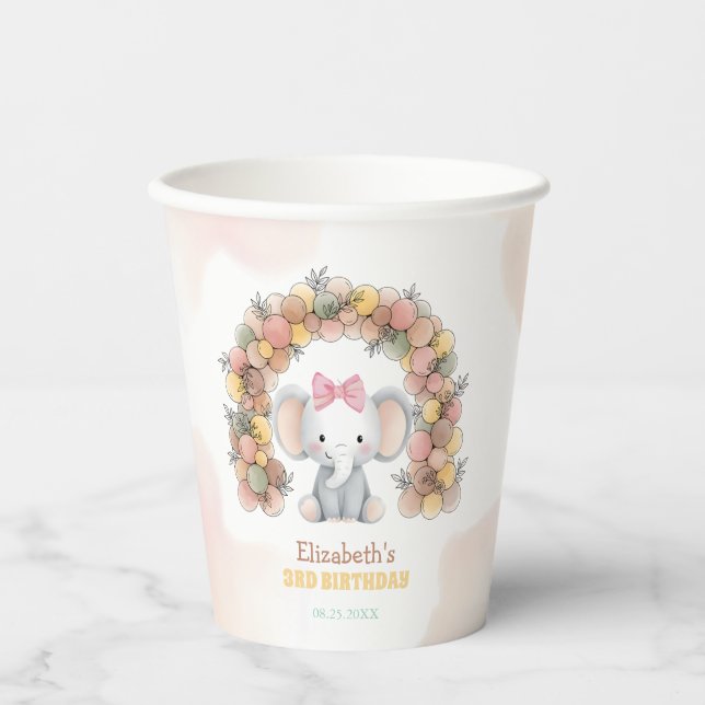 Cute Baby Elephant Balloon Arch Birthday  Pappbecher (Vorderseite)