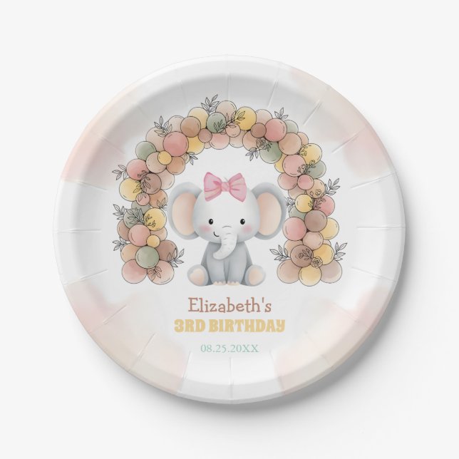 Cute Baby Elephant Balloon Arch Birthday  Pappteller (Vorderseite)