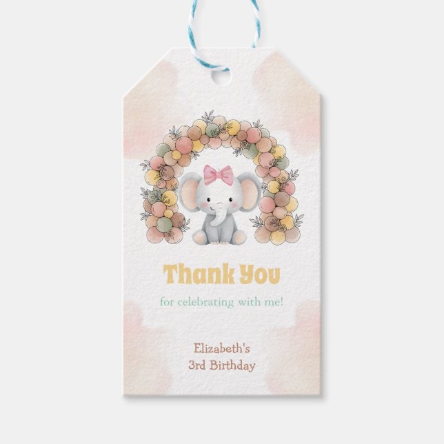 Cute Baby Elephant Balloon Arch Birthday Thank You Geschenkanhänger (Vorderseite)