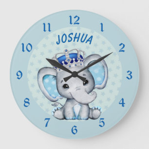 Cute Baby Elephant Boy Prince Große Wanduhr