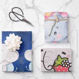 Cute Baby Elephant First Birthday Geschenkpapier Set