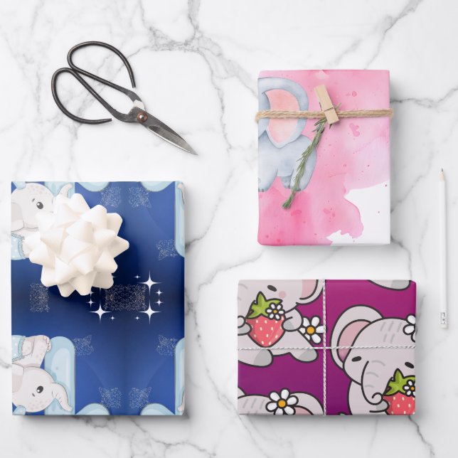 Cute Baby Elephant First Birthday Geschenkpapier Set (Vorderseite)
