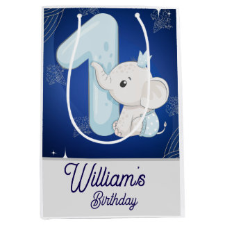 Cute Baby Elephant First Birthday Mittlere Geschenktüte