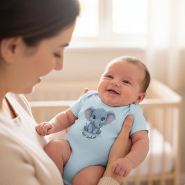 Cute Baby Elephant Personalized Name Baby Bodysuit Strampler