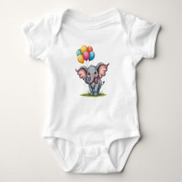 Cute Baby Elephant with Balloons & Bow Tie Baby Strampler