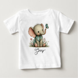 Cute Baby Elephant with Blue Butterfly T-shirt