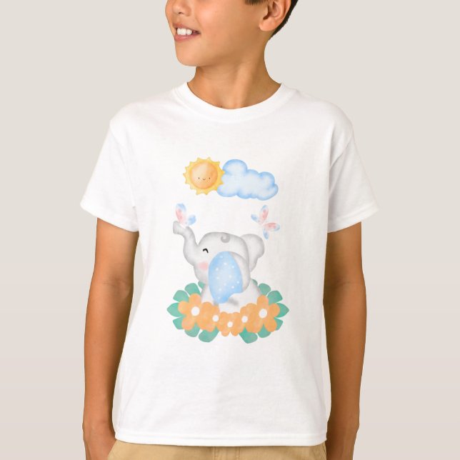 Cute Baby Elephant with orange flowers T-Shirt (Vorderseite)