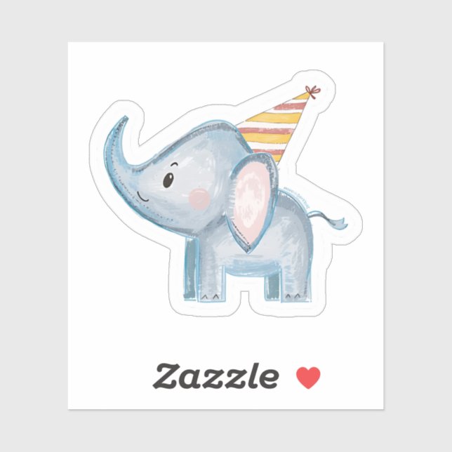 Cute Baby Elephant with Party Hat Birthday Sticker (Blatt)