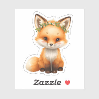 Cute Baby Fox Sticker - Kawaii Flower Crown Fox
