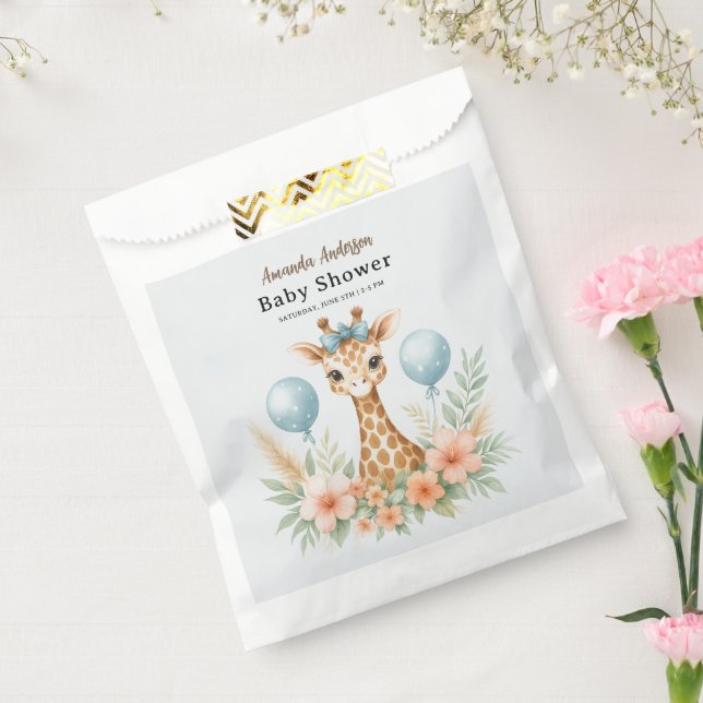 Cute Baby Giraffe Boy Baby Shower | Blue Safari Geschenktütchen (Versiegelt)