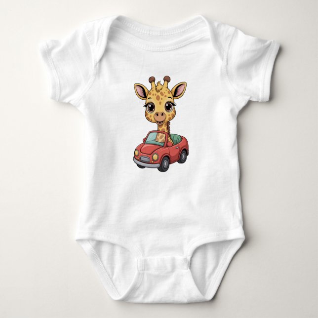 Cute Baby Giraffe Driving Baby Strampler (Vorderseite)