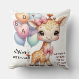 Cute Baby Giraffe with Balloons Baby Shower Kissen