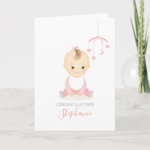 Cute Baby Girl and her Mobile Baby Shower Karte