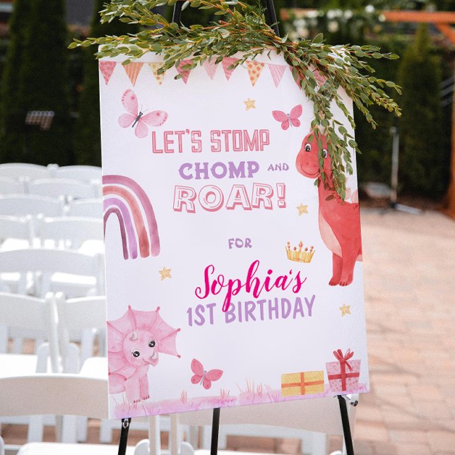 Cute Baby Girl Pink Dino Dinosaur Kids Birthday Poster (Von Creator hochgeladen)