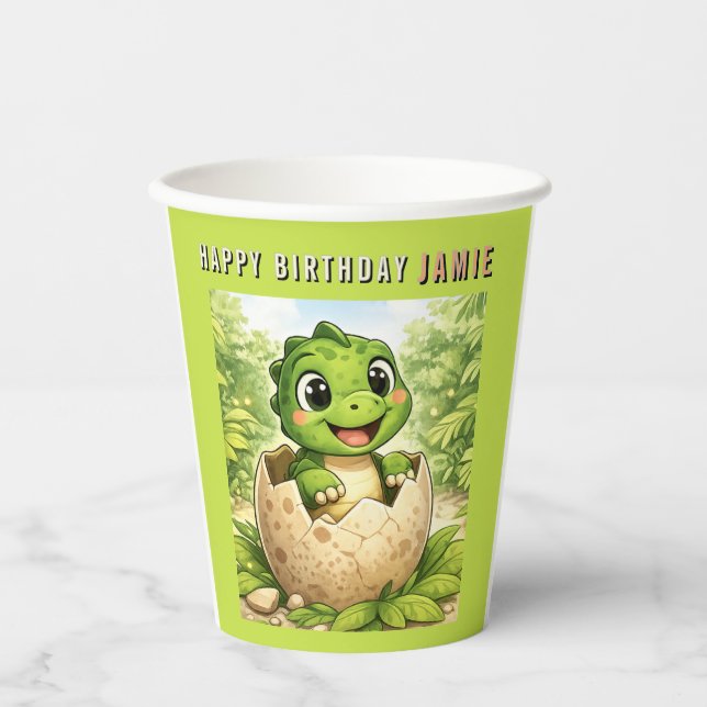 Cute Baby Hatchling Dinosaur Birthday Pappbecher (Vorderseite)