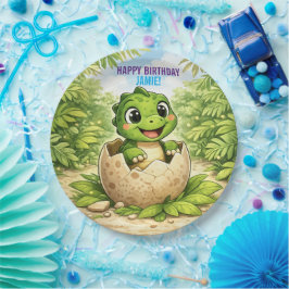 Cute Baby Hatchling Dinosaur Birthday Pappteller