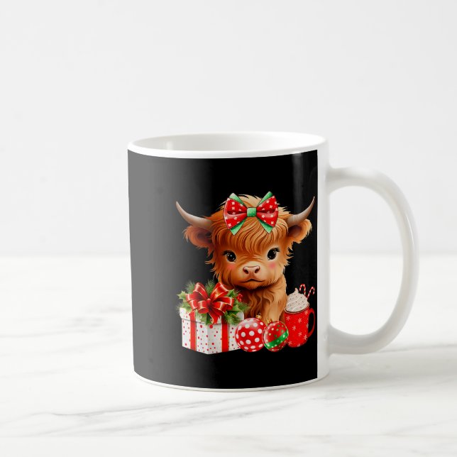 Cute Baby Highland Cow Merry Christmas Farmer Cow  Kaffeetasse (Rechts)