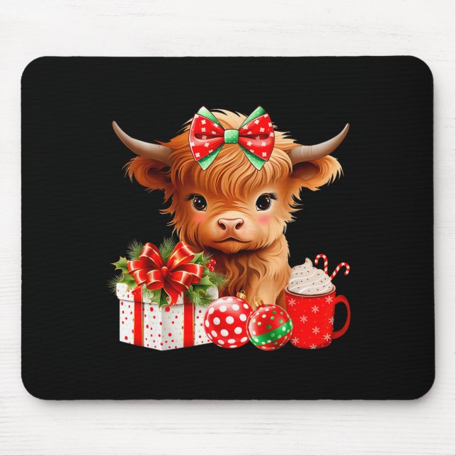 Cute Baby Highland Cow Merry Christmas Farmer Cow  Mousepad (Vorne)
