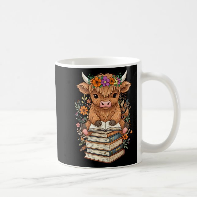 Cute Baby Highland Cow Reading Book Librarian Book Kaffeetasse (Rechts)