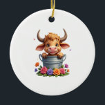 Cute Baby Highland Cow With flowers Calf Animal co Keramik Ornament<br><div class="desc">Cute Baby Highland Cow With flowers Calf Animal cow women T-Shirt (3)</div>