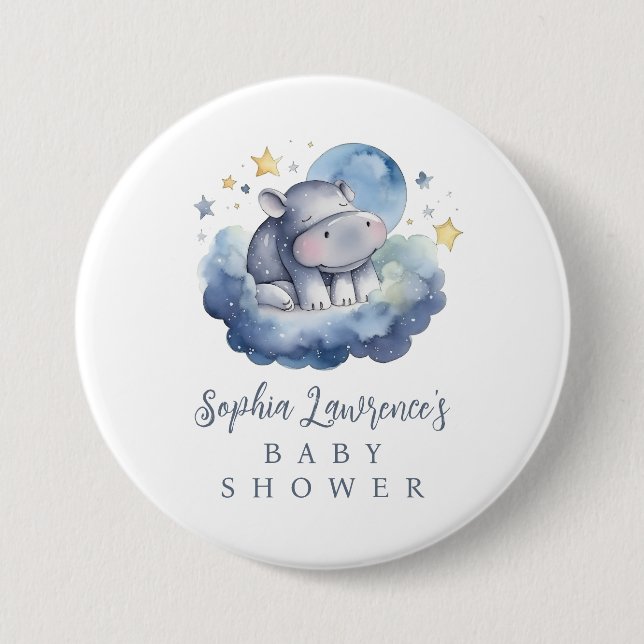 Cute Baby Hippo Baby Shower Button (Vorderseite)