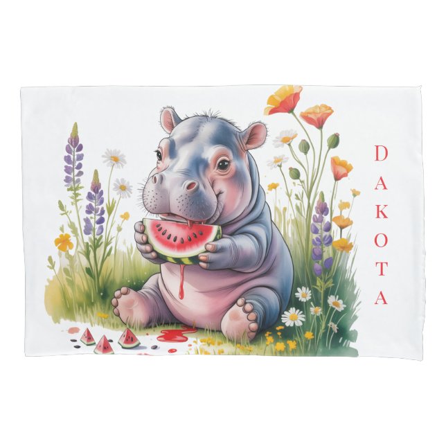 Cute Baby Hippopotamus Watermelon Baby Shower Gift Kissenbezug (Vorderseite)