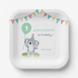 Cute Baby Koala Balloon Party Flag Birthday Pappteller