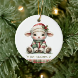 Cute Baby Lamb First Christmas Keepsake Photo Keramik Ornament