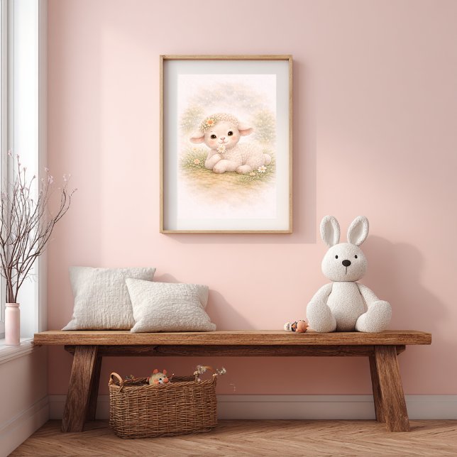 Cute Baby Lamb & Flower Nursery Room Kids Poster (Von Creator hochgeladen)