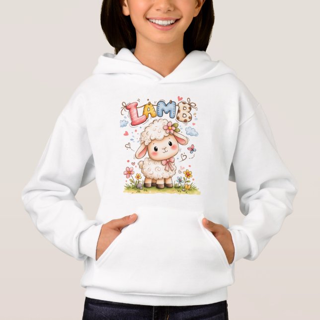 Cute Baby Lamb Illustration with Floral Accents Hoodie (Vorderseite)