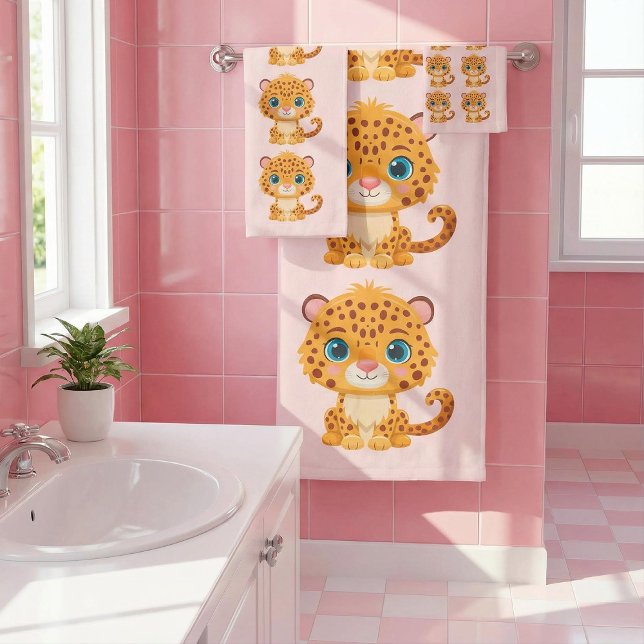 Cute Baby Leopard Safari Animal Kids Badhandtuch Set (Von Creator hochgeladen)