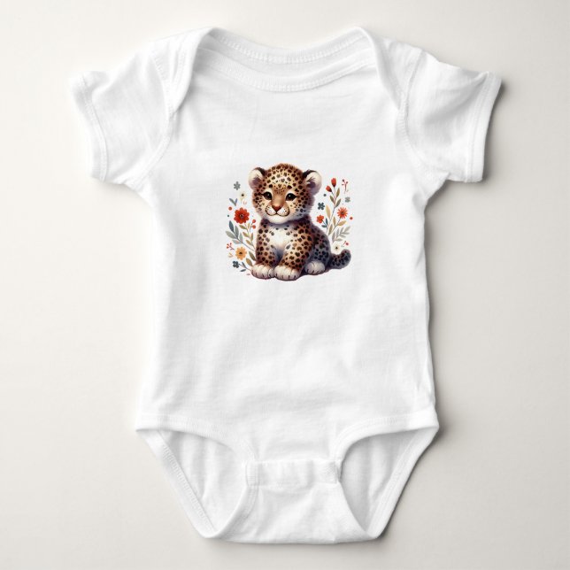 Cute Baby Leopard with Flowers Strampler (Vorderseite)