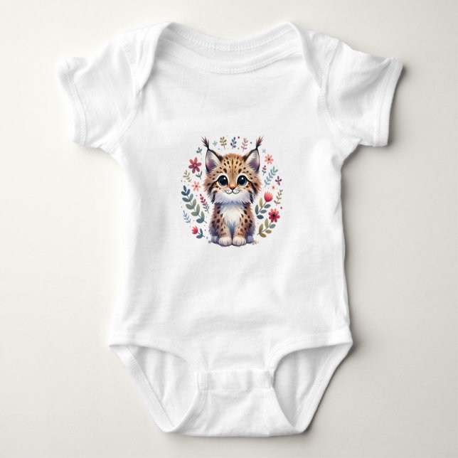 Cute Baby Lynx with Flowers Baby Strampler (Vorderseite)