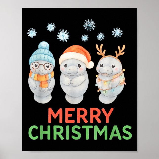 Cute Baby Manatee Santa Reindeer Christmas Manatee Poster (Vorne)