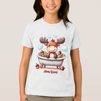 Cute Baby Moose Bath Time Cartoon Illustration Tri-Blend Shirt