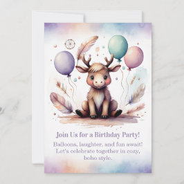 Cute baby Moose Birthday Invitation Woodland Boho Einladung
