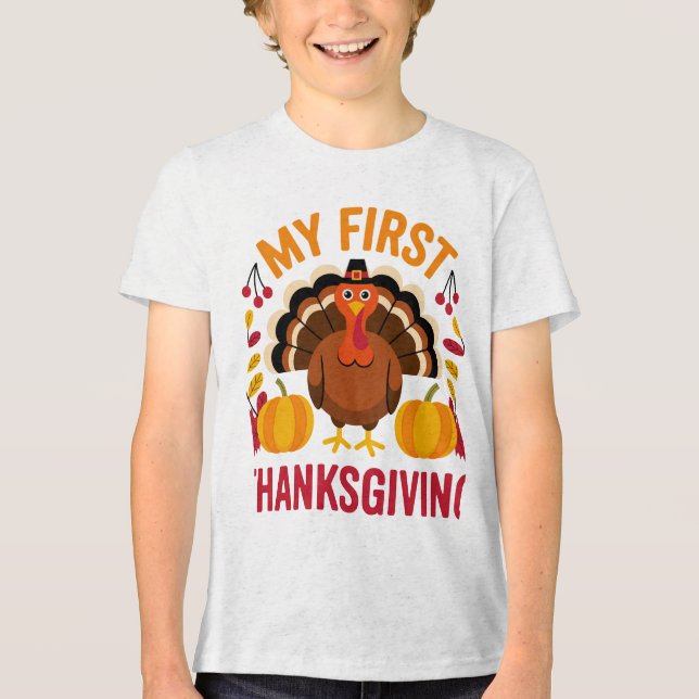 Cute Baby “My First Thanksgiving” Turkey Design  Tri-Blend Shirt (Vorderseite)