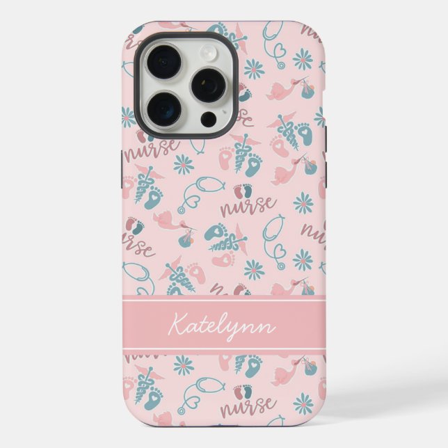 Cute Baby Nurse Phone Case | Personalized Name iPhone Hülle (Rückseite)
