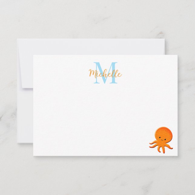 Cute Baby Octopus Custom Monogram Mitteilungskarte (Vorderseite)