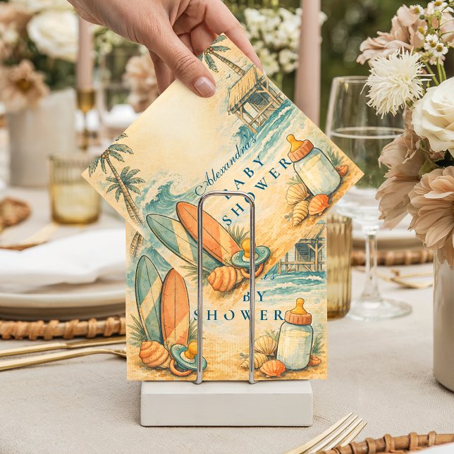 Cute Baby On Board Surf Baby Shower Serviette (Von Creator hochgeladen)