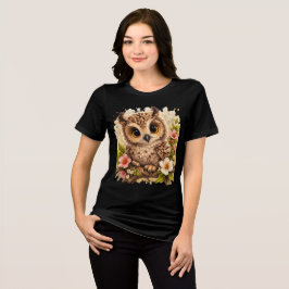 Cute Baby Owl Big Eyes Floral Animal T-Shir Tri-Blend Shirt