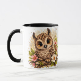 Cute Baby Owl with Flowers Woodland Coffee Mug Tasse