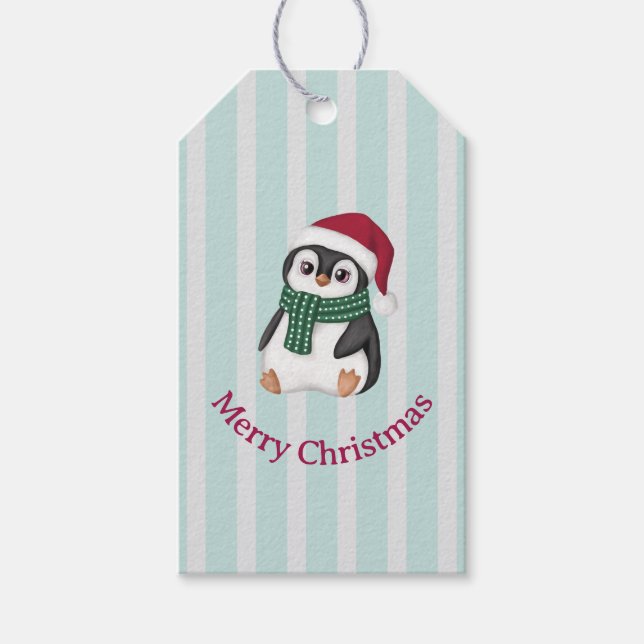 Cute Baby Penguin Wearing Santa Hat Christmas Geschenkanhänger (Vorderseite)