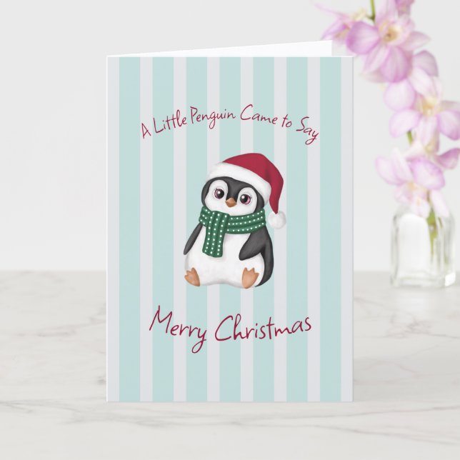 Cute Baby Penguin Wearing Santa Hat Christmas Karte (Orchidee)