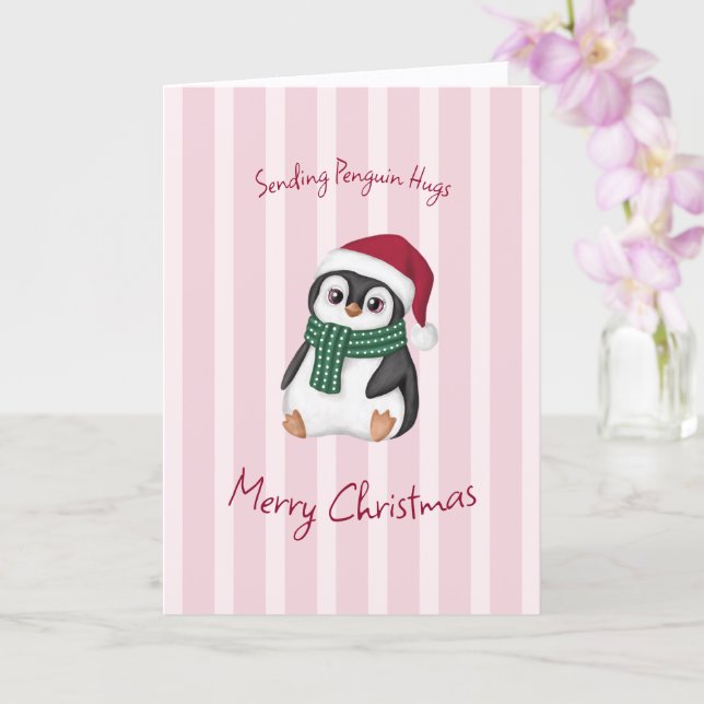 Cute Baby Penguin Wearing Santa Hat Christmas Karte (Orchidee)