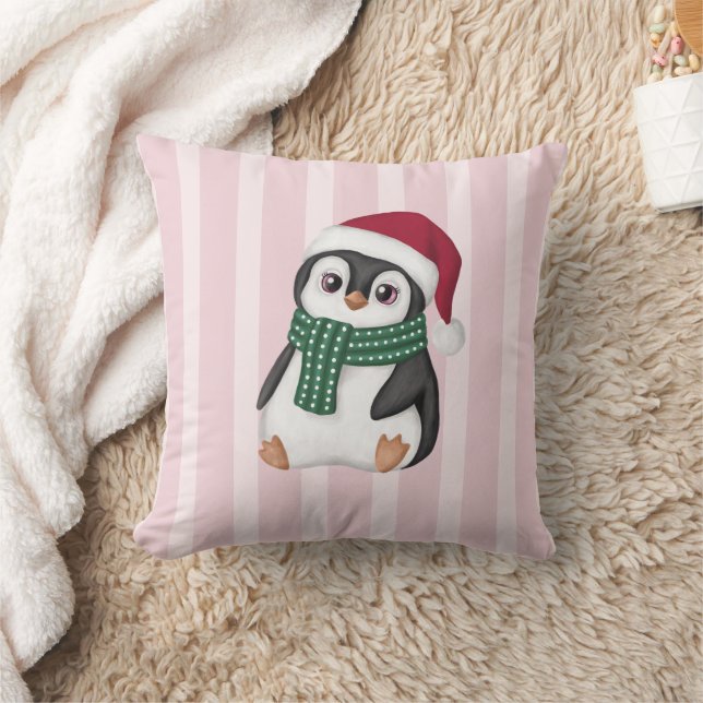 Cute Baby Penguin Wearing Santa Hat Christmas Kissen (Decke)