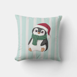 Cute Baby Penguin Wearing Santa Hat Christmas Kissen
