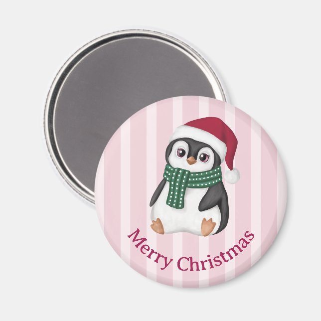 Cute Baby Penguin Wearing Santa Hat Christmas Magnet (Vorderseite/Rückseite)